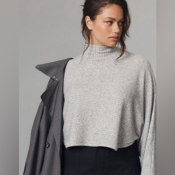 Anthropologie Gray Pilcro Cozy Ribbed Turtleneck Batwing Pullover - Size M - Picture 4 of 7